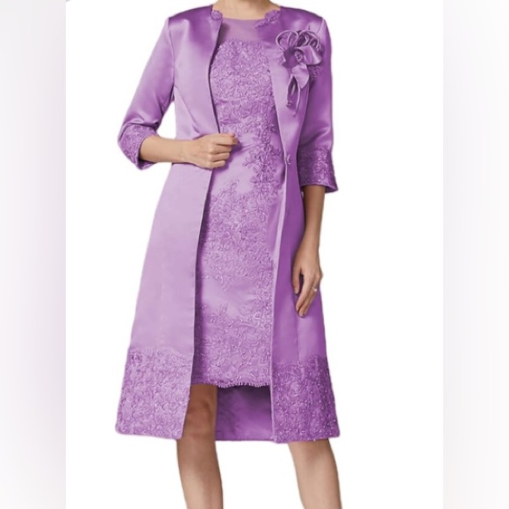 Elegant 2-Piece Lilac/Lavender Mother of the Bride/Groom Sheath Dress Set  L/XL